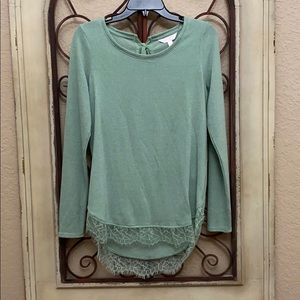 Long Sleeve Lace Trim Blouse